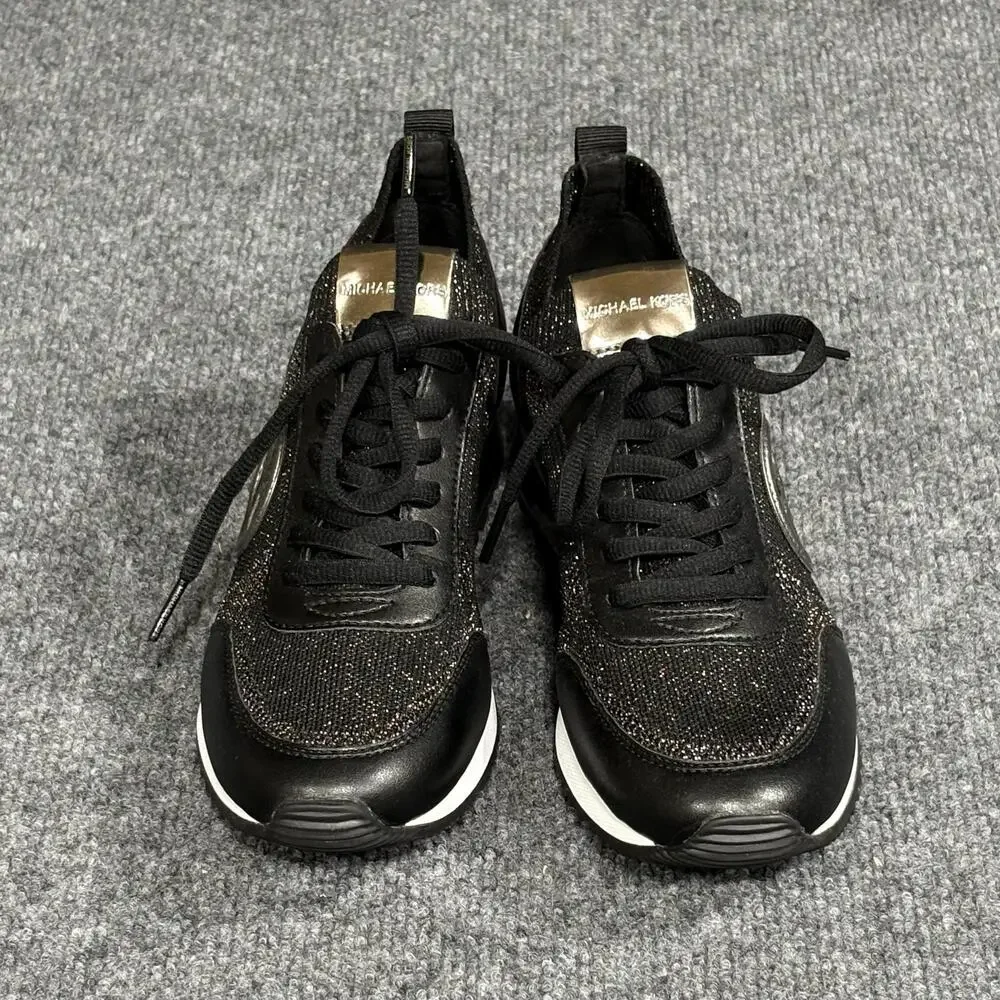 Michael Kors Shoes Womens Size 7 Black Knit MK Logo Low Top Casual Sneakers